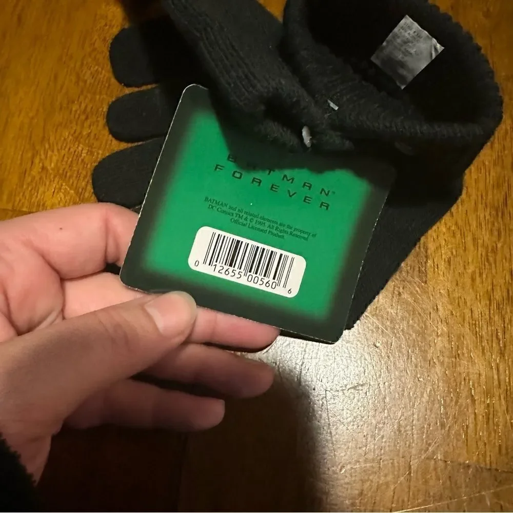 Vintage Dead Stock Batman The Riddler Kids Knit Black Gloves Rare 90s Small